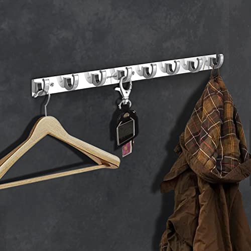 Image of Plantex Aluminium Hook Rail for Bathroom /Cloth and Towel Hanger for Wall /Hook Rail Bar for Clothes - Pack of 2 (8 Pin, Chrome)