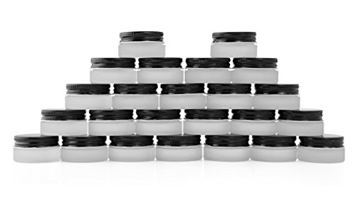 7-Milliliter Glass Lip Balm Jars (24-Pack).25-Ounce Thick-Walled Containers (Frosted white with black lids)