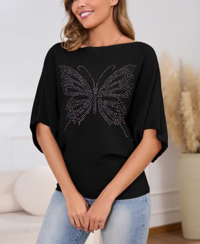 Image of MAKARTHY Womens Batwing Sleeves Knitted Dolman Pullovers Boat Neck Tops Sweatershirts