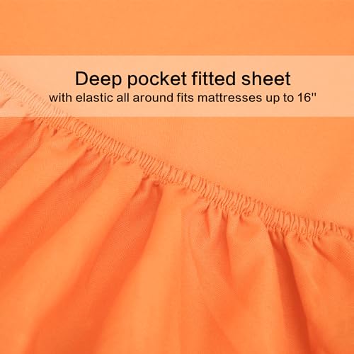 Image of 4 Piece Bed Sheet Set (Queen,Orange) 1 Flat Sheet,1 Fitted Sheet and 2 Pillow Cases,Brushed Microfiber Luxury Bedding with Deep Pockets