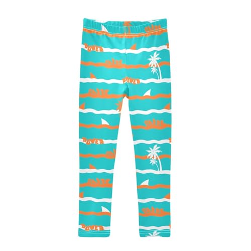 CaTaKu Girls Leggings Hawaii Palm Trees Sharks Leggings for Girls Kids Athletic Workout Yoga Pants Size 4-10T