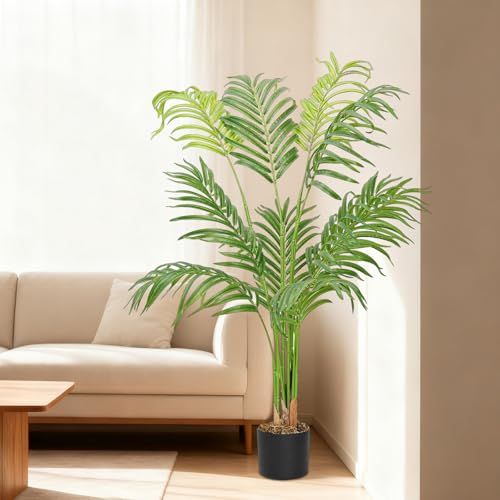 Image of 6ft Artificial Palm Tree Indoor Plant Tall Fake Tropical Paradise Palm Tree in Pot with Real Bark Design Faux Areca Palm Tree for Home Office Living Room Bedroom Farmhouse Modern Decor 1pcs