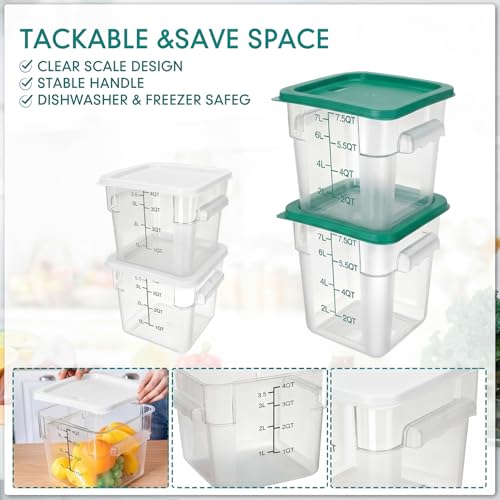 Image of Lallisa 4 Pcs 8qt & 4qt Clear Food Storage Containers with Lids Handles and Scales, Stackable Plastic Square Food Storage Containers for Dough Proofing Baking Kitchen Restaurant(White, Green)