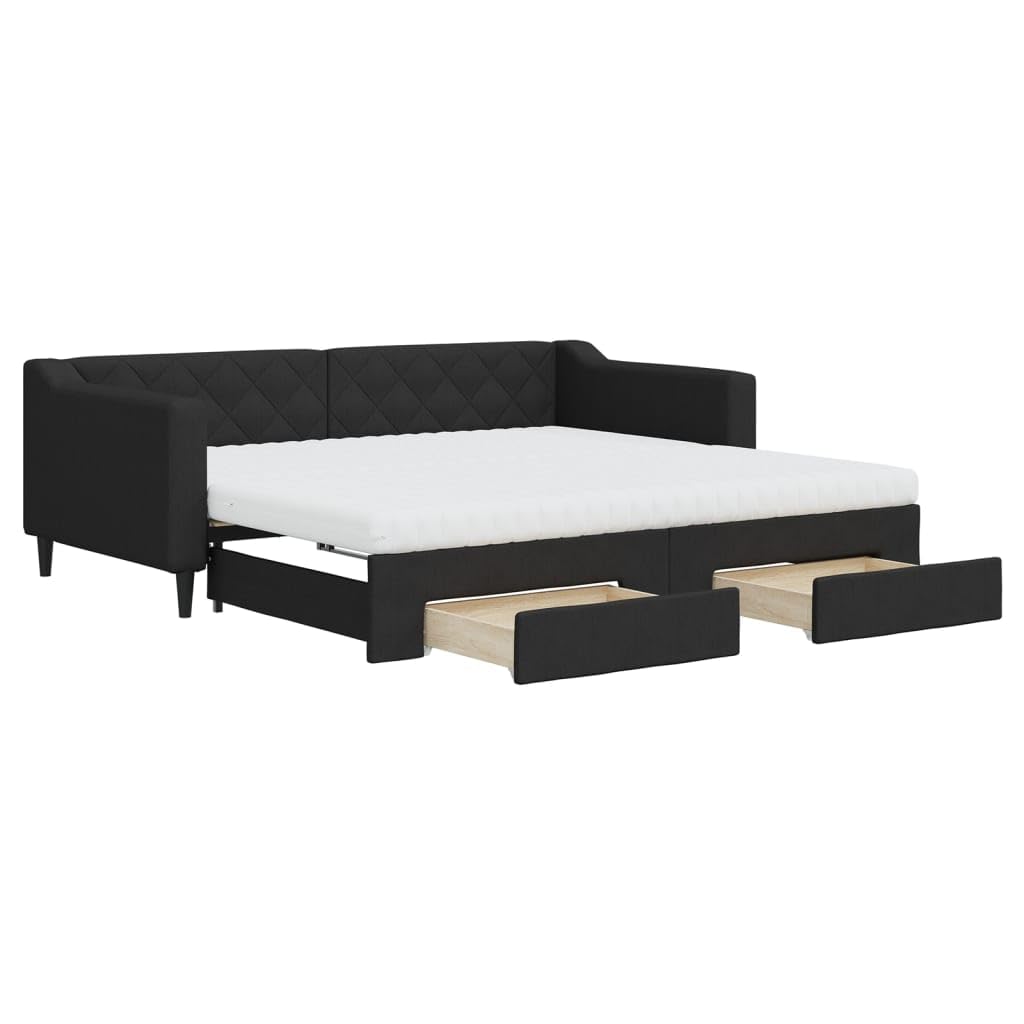Wysuwana tkanina 2w1 z szufladami do salonu i sypialni czarny 90x190 cm