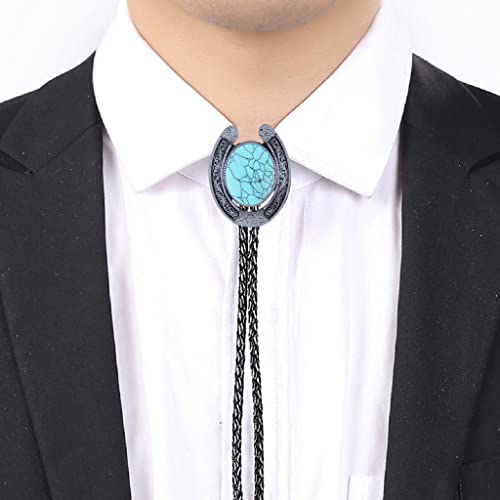 Image of GelConnie Bolo Tie for Men Women Western Cowboy Turquoise Leather Necktie | Natural Stone Bolo Tie Necklace for Women Rodeo Cowboy Leather Necktie Native American Western Cowgirl Ties Adjustable Cord