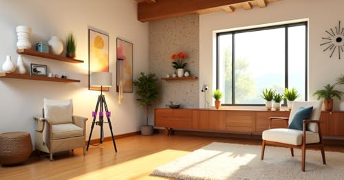 Lámpara de pie trípode de madera retro con proyección de sombra hacia fuera 7