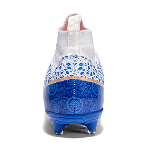 VTASQ Football Boots Boys High Top Spikes Soccer Training Shoes Cleats Profession Athletics Outdoor Competition Breathable Sneakers for Unisex 1White Blue UK 6 - Image 2