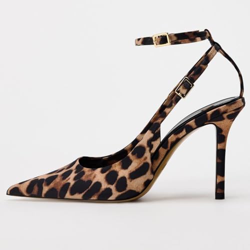 YIYA Women's Leopard Print Slingback Kitten Heels Pumps Sexy Pointed Toe Stiletto High Heels Ankle Strap Party Dress Shoes2