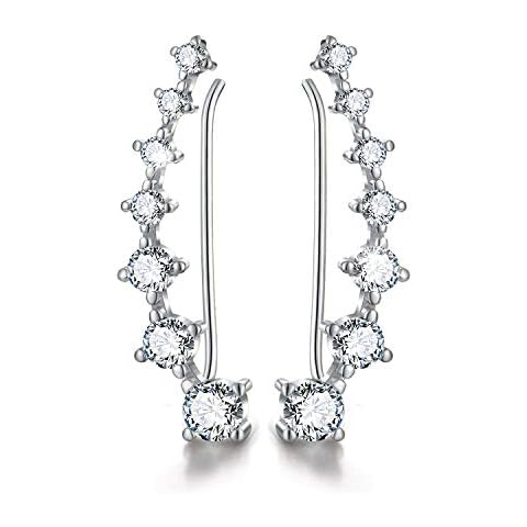 Esberry 18K Gold Plating 925 Sterling Silver CZ Simulated Diamond Ear Crawler Cuff Earrings Climber Jackets Cubic Zirconia Hypoallergenic Earrings for Women and Girls (White Gold-White Zircon) Cover