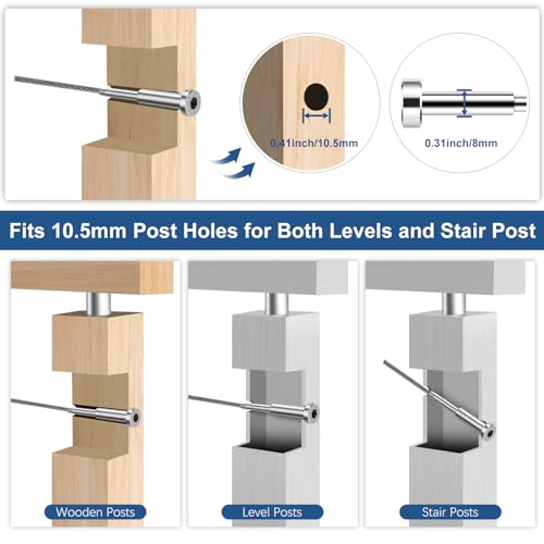 Image of 50 Pack Invisible Cable Railing Kit, 1 /8 inch Terminal Receiver & Swage Stud End for Cable Railing, T316 Stainless Steel Cable Tensioners Hardware with Spare Thread for Stud Level /Stair Metal Post