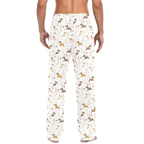 Mens Cotton Pajama Pants Sleep Lounge Pj Bottoms Sleepwear with Pockets Drawstring S Dachshund Dogs Run3