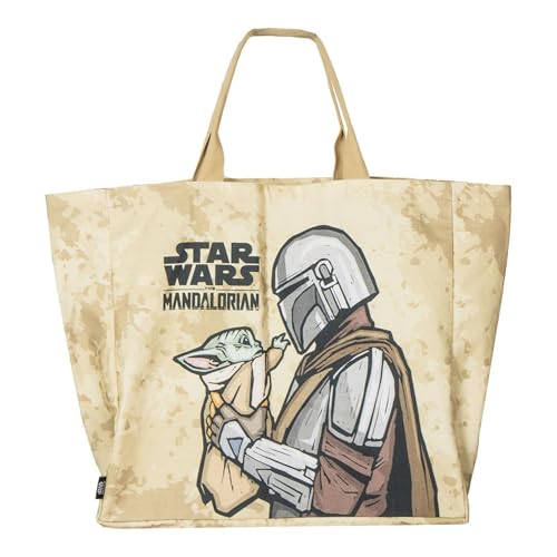 Leichte und praktische Einkaufstasche The Mandalorian Design wiederverwendbar und komfortabel zu tragende Canvas-Einkaufstasche mit Mandalorian-Motiv