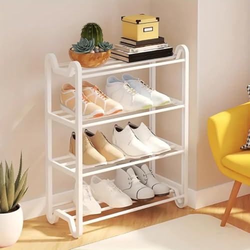 Image of Lukzer 4 Layer Metal Plastic Shoe Rack Stand, Detachable Multi Purpose Storage Organizer Shelf with Unique Feet Design, Space Saving Shoe Holder for Entryway Bedroom Closet (CH-044 /White /57x45x20 cm)