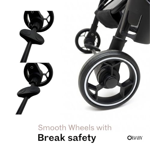 Image of OBABY Stroller with Reclining Seat, Adjustable Canopy, Safety Harness, Smooth Wheels, Compact Folding Design (Handle-Blue)