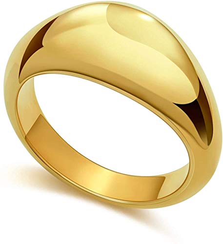 yfigo Thick Chunky Dome Rings 14K Real Gold Plated Ring for Women(5-9 Size)