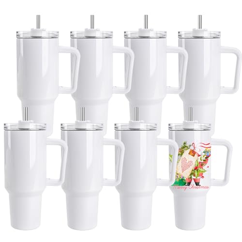 DS 8 Pack Sublimation Tumblers 40 OZ with Handle Blank Insulated Large Tumbler Bulk Coffee Travel Cups Stainless Steel Travel Mug for DIY Craft Heat Press Print