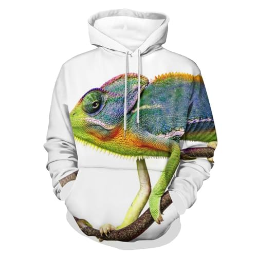 Pull Homme Femme Caméléon Vert Sweat à Capuche Contre le Froid Quotidien S
