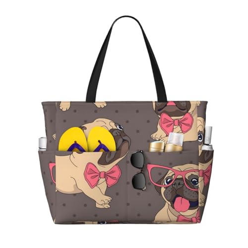 Grand sac de plage carlin à lunettes, le cabas XXL idéal pour vos sorties estivales