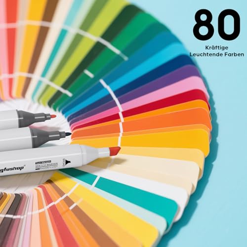 Tongfushop 80 Farben Marker Stifte Set, Meißel & Feine Verdoppelt Spitzt Alkoholmarker, 2 Sekunde Schnell Trocknende Kunst Sketch Permanent Filzstifte für Zeichnung, Design, Rendering, Brief, Manga