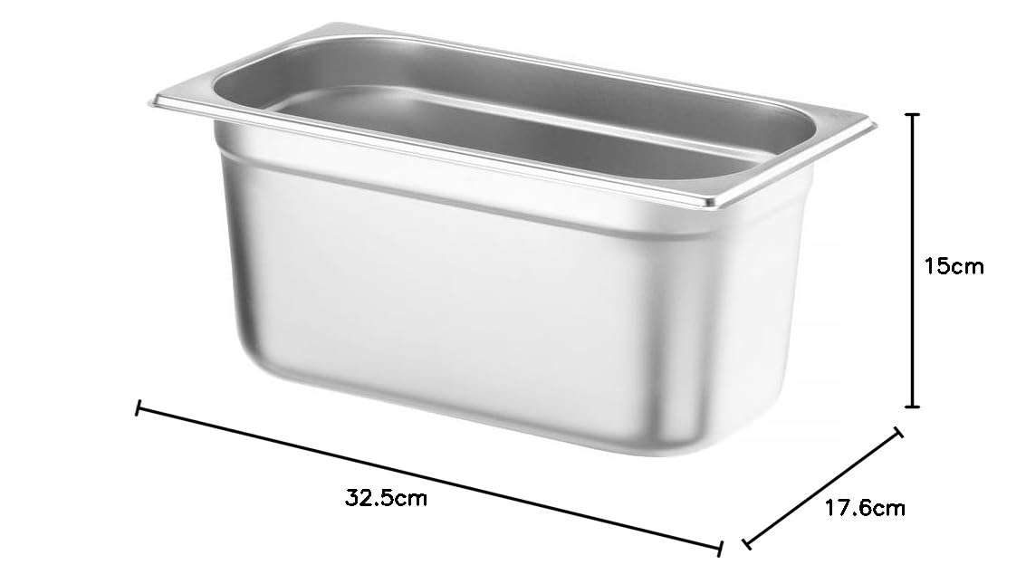 HENDI Contenitore Gastronorm GN 1/3, Budget Line, resistenza termica -40 °C a 250 °C, per forno e bagnomaria, 5,7L, 325x176x(H) 150mm, acciaio inox
