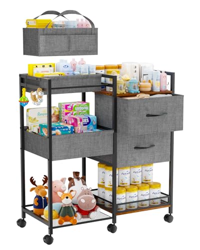 DreamPine Baby Storage Cart with Drawers, Baby Diaper...