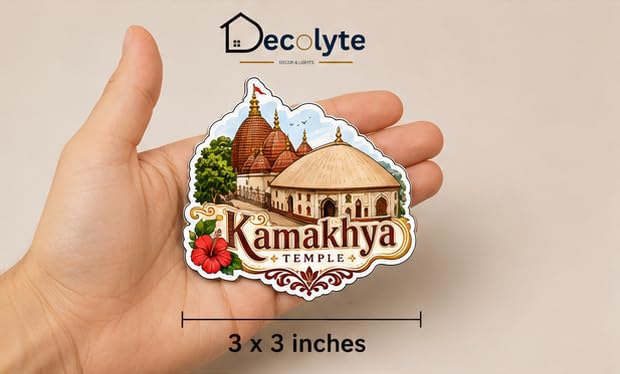 Image of Kamakhya Temple Theme Wooden Fridge Magnet Souvenir | 3x3 in Kitchen Home Decor Gift