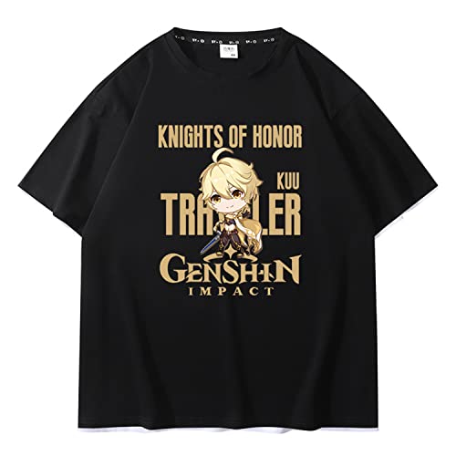 QPWZ Aether Genshin Impact Anime-T-Shirt, 3D Digitaldruck Spiel Cartoon Peripher Freizeit Sport Kurzarm Sommerkleid Unisex Cover