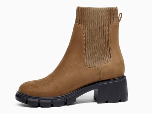Image of Ruanyu Womens Platform Ankle Boots Elastic Chunky Block Heel Chelsea Booties Lug Sole Non-Slip Combat Shoes