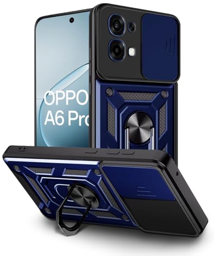 Image of WOW IMAGINE Tough Armor Bumper Mobile Back Case for Oppo A6 Pro 5G | Sliding Camera Cover | Shock Proof 360 Protection | Hybrid PC + TPU | Ring Holder with Kickstand - Blue