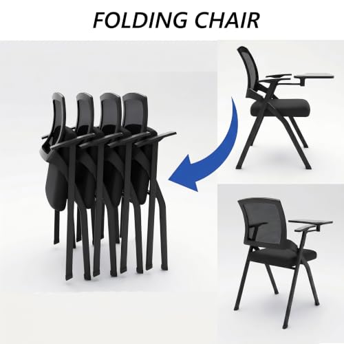 Image of 12 Pack Heavy Duty Folding Conference Chairs with Desk Attached, Cup Holder | Space-Saving Commercial Training Chair, Foldable Office Meeting Chair with Padded Seat & Tablet Arm, Classrooms, Seminars