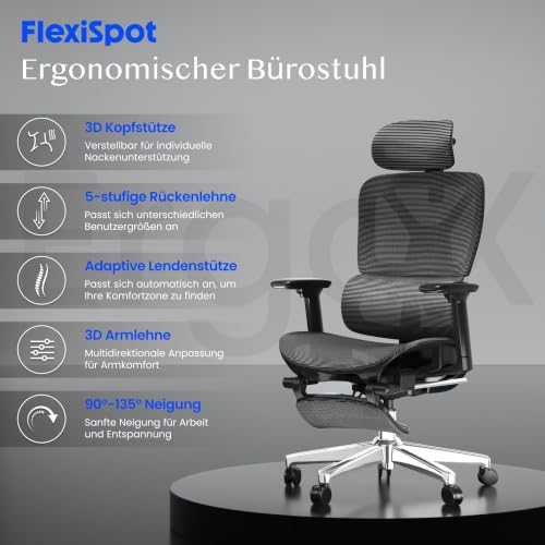 FLEXISPOT Ergonomischer Bürostuhl ErgoX Lite Grau – Ansicht 3