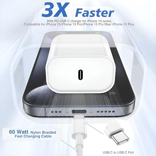 Image of 20W Type C PD Adapter with Braided Type C to C Data Cable Compatible with iPhone 17 /17 Air /17e /17 /16 /15 /Pro /Max /Plus /ProMax, USB C Charger 20watt |BIS Certified, 6 Months Warranty White