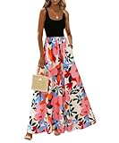 ABINGOO Vestido Largo Verano Mujer Boho Sin Mangas Cuello Redondo Ligero Elegante Maxi Casual Playa Vestidos con Bolsillos(Rosa,L)