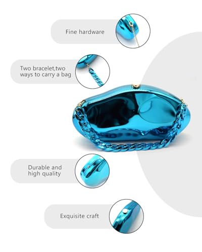 Image of Acrylic Silver Evening Clutch Purse for Women, Wedding Guest Clutch Metal Chain Shoulder Crossbody Bag