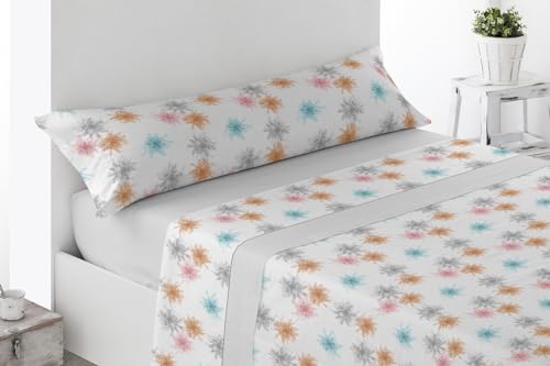 ENERGY COLORS TEXTIL-HOGAR Juego Sábanas 3 Piezas Verano (Circu Gris, Cama 90)