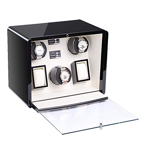 GUOOK Luxus Automatik Uhrenbeweger für 3 Uhren Crystal Button 3 Arten von Netzteil 4 Timer-Programme-35 * 22 * ??28cm Schwarz Futter Weiß