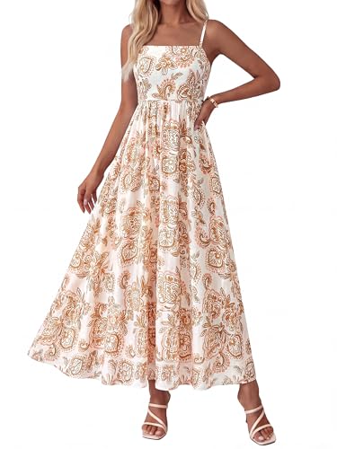 Image of PRETTYGARDEN Women Summer Maxi Dresses 2026 Spaghetti Strap Boho Floral Striped Wedding Guest Beach Vacation Flowy Long Dress