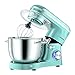 Aucma Küchenmaschine Knetmaschine 1400W, 6.2L Reduzierte Geräusche Knetmaschine mit Rührbesen, Knethaken, Schlagbesen und Spritzschutz, 6 Geschwindigkeit mit Edelstahlschüssel Teigmaschin(Blau)