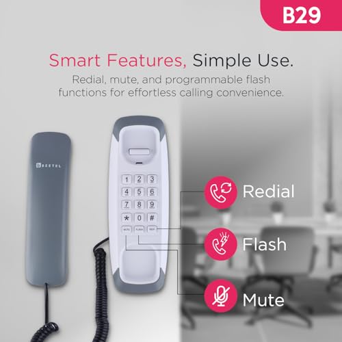 Image of Beetel B29 Designer Slim and Stylish Corded Landline Phone,Ringer Volume Control,Wall /Desk Mountable,Clear Call Quality,Compact Design,Tone Pulse /Flash /Redial Function (Made in India)(Grey White)(B29)