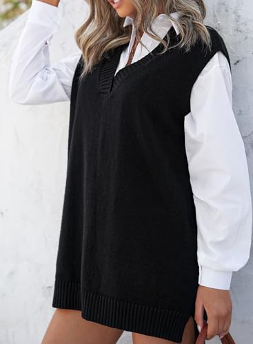 Image of EVALESS Oversized Sweater Vest for Women V Neck Sleeveless Solid Color Loose Pullover Sweater