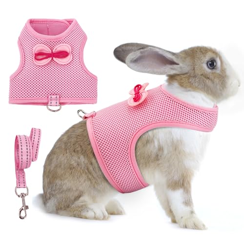 AIITLE No-Choke Rabbit Harness & Leash - Double-Layer Mesh Reflective Safety Strap for Indoor/Outdoor Use Perfect for Small Pets (Squirrels Puppies Holland Lops) Pink M