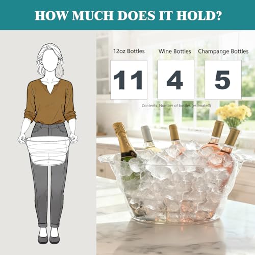 12L Ice Buckets for Parties 2 Pack, Clear Beverage Tub with Handles, Ideal for Champagne Beer Wine Chiller 18.5\"×11.2\"×9.1\" - Thumbnail 5