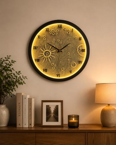 Image of Modern Moon Design Wall Clock for Living Room Bedroom & Office Silent Non-Ticking Decorative Round Wall Clock with Roman Numbers Contemporary Home Decor Clock for Hall Cafe & Hotel (20 inches)