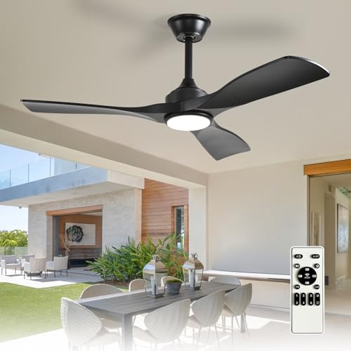 Image of Depuley 42-Inch Ceiling Fan with Light: Black 3 Blade Outdoor Fans for Patios - Dimmable Ceiling Fan with Remote Control Fandelier Quiet DC Motor Reversible 6 Speed Timer
