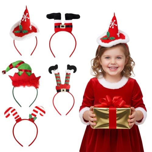 Image of PALAY 5Pcs Christmas Headbands for Kids Girls Women Cute Elf & Santa Xmas Hat Costume Headwear Christmas Decorations Accessories Holiday Party Favors for Women, Girls