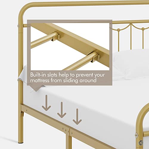 Yaheetech YT-00120413 Full Size Metal Bed Frames With Vintage Headboard And Footboard, Farmhouse Metal Platform Bed, Heavy Duty Steel Slat Support, Ample Under-Bed Storage, No Box Spring Needed, Antique Gold thumb #4