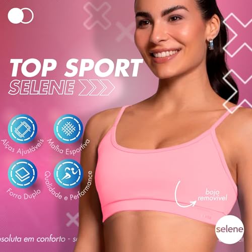 SELENE Top Sutiã Academia Alça Fina Ajustável Bojo Removível, Rosê, P