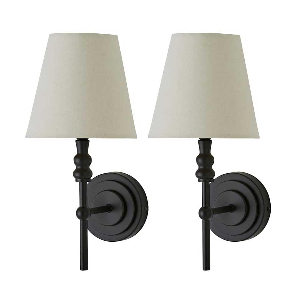 ValueLights | Maggie Pair of Black Candlestick Wall Lights with Linen Shade and Bulbs | Wall Lights, Home Décor & Improvement Essential |