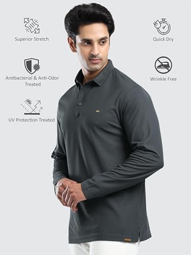 Image of STELLERS Men's Full Sleeve Polo T-Shirt | Feather Touch Feel | Odour Resistant | Wrinkle Free | Quick Dry | Stretchable | Lightweight | Anti-Static | UV Resistance | Anti-Microbial