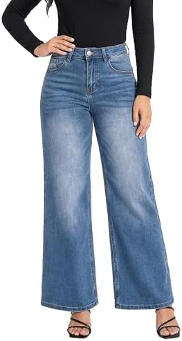 ONESO High Waisted Wide Leg Jeans for Women Stretchy Tummy Control Baggy Jeans Trendy Boyfriend Plus Size Denim Pants